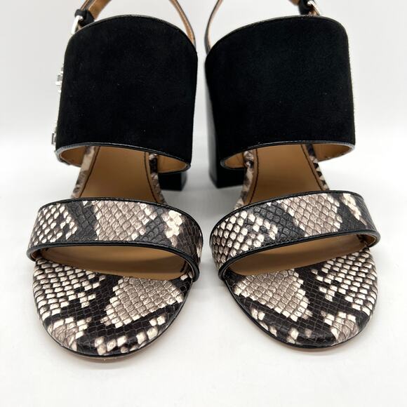 TORY BURCH Kira Suede Snake Embossed Sandal Womens 9 Black Block Heel Python - Picture 2 of 13